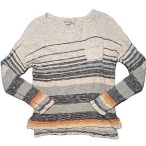 Hem & Thread M Sweater Striped Long Slv‎ Gauzy Pocket Lightweight Popover Beachy